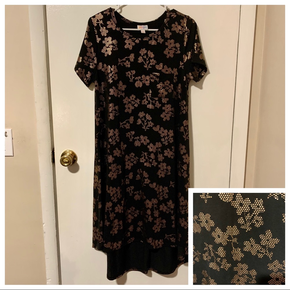 LuLaRoe Elegant Carly Black w/ Gold Flowers - S